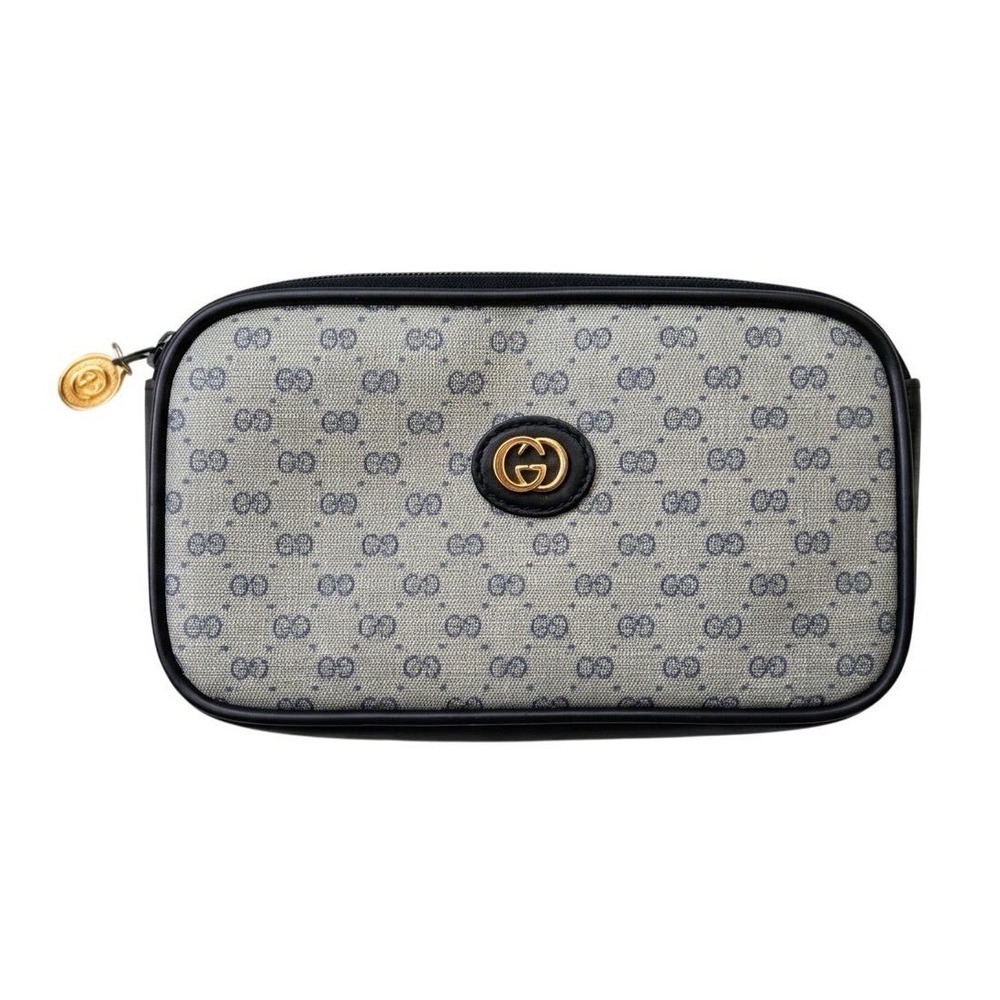 Gucci Vtg‎ Accessory Collection GG Supreme Monogram Navy Grey Mini Clutch Bag